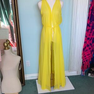 Women’s Yellow Sheer Tie-Waist Swim Coverup